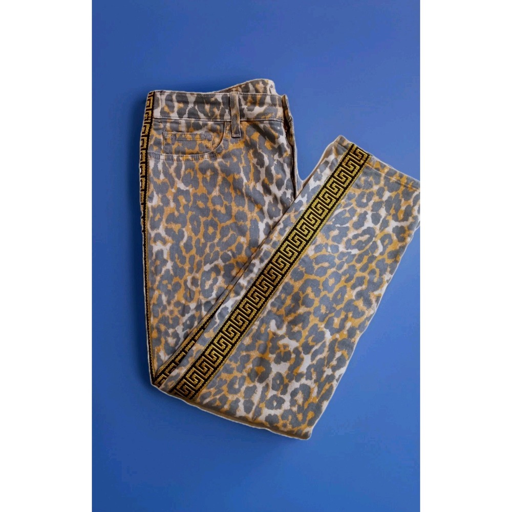 Joe's Jeans Leopard Gold Sparkly Geometric Trim $189. Ankle Mid Rise 32 - Picture 4 of 12